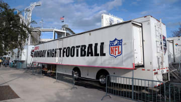Dec 5, 2011; Jacksonville, FL, USA; ESPN Monday Night Football trucks outside of EverBank Field