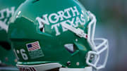 Sep 14, 2013; Denton, TX, USA; A view of a North Texas Mean Green helmet during the game between the Mean Green and the Ball State Cardinals at Apogee Stadium. The Mean Green defeated the Cardinals 34-27. Mandatory Credit: Jerome Miron-Imagn Images