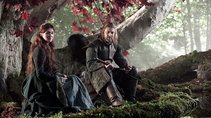 Michelle Fairley (Catelyn Stark) and Sean Bean (Ned Stark) in Game of Thrones season 1 Episode 1, "Winter Is Coming"
