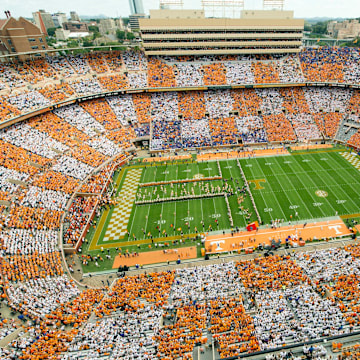 Fans checker the Neyland Stadium as players run the \"Power T\" before the game against Florida on Saturday, Oct. 4, 2014 in Knoxville, Tenn.

1005 Kcsp Utfl0933 Al