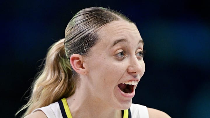 Dallas Wings guard Paige Bueckers celebrates during the second half against the Phoenix Mercury. Dallas Wings guard Paige Bueckers celebrates during the second half against the Phoenix Mercury.