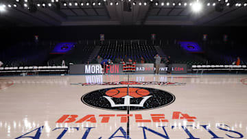 Nov 22, 2017;  Paradise Island, BAHAMAS; Battle 4 Atlantis logo before the game between the Purdue Boilermakers and Tennessee Volunteers in the 2017 Battle 4 Atlantis in Imperial Arena at the Atlantis Resort. Kevin Jairaj-Imagn Images