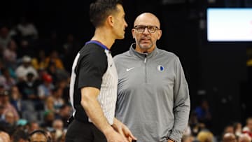 Dallas Mavericks head coach Jason Kidd reacts towards an official during the second quarter against the Memphis Grizzlies