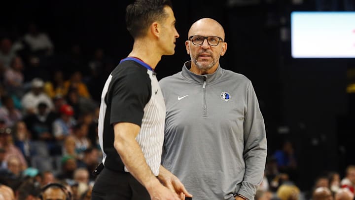 Dallas Mavericks head coach Jason Kidd reacts towards an official during the second quarter against the Memphis Grizzlies