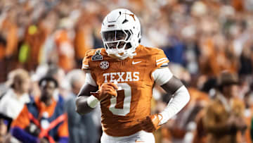 Dec 21, 2024; Austin, Texas, USA; Texas Longhorns linebacker Anthony Hill Jr. (0) against the Clemson Tigers during the CFP National playoff first round at Darrell K Royal-Texas Memorial Stadium. Mandatory Credit: Mark J. Rebilas-Imagn Images
