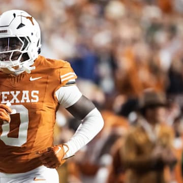 Dec 21, 2024; Austin, Texas, USA; Texas Longhorns linebacker Anthony Hill Jr. (0) against the Clemson Tigers during the CFP National playoff first round at Darrell K Royal-Texas Memorial Stadium. Mandatory Credit: Mark J. Rebilas-Imagn Images