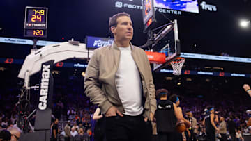 Nov 15, 2023; Phoenix, Arizona, USA; Phoenix Suns owner Mat Ishbia in attendance against the Minnesota Timberwolves in the second half at Footprint Center. Mandatory Credit: Mark J. Rebilas-Imagn Images