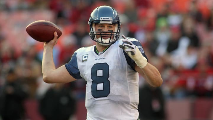 December 12, 2010; San Francisco, CA, USA; Seattle Seahawks quarterback Matt Hasselbeck (8) throws a pass against the San Francisco 49ers in the fourth quarter at Candlestick Park. The 49ers defeated the Seahawks 40-21. Mandatory Credit: Cary Edmondson-USA TODAY Sports