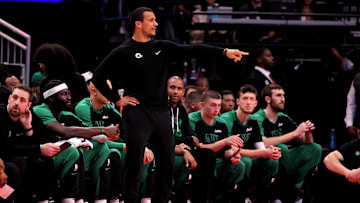 Jan 3, 2025; Houston, Texas, USA; Boston Celtics head coach Joe Mazzulla on the sideline against the Houston Rockets during the first quarter at Toyota Center. Mandatory Credit: Erik Williams-Imagn Images