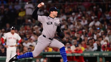 Jun 16, 2024; Boston, Massachusetts, USA; New York Yankees relief pitcher Tommy Kahnle (41) pitches against the Boston Red Sox during the sixth inning at Fenway Park.