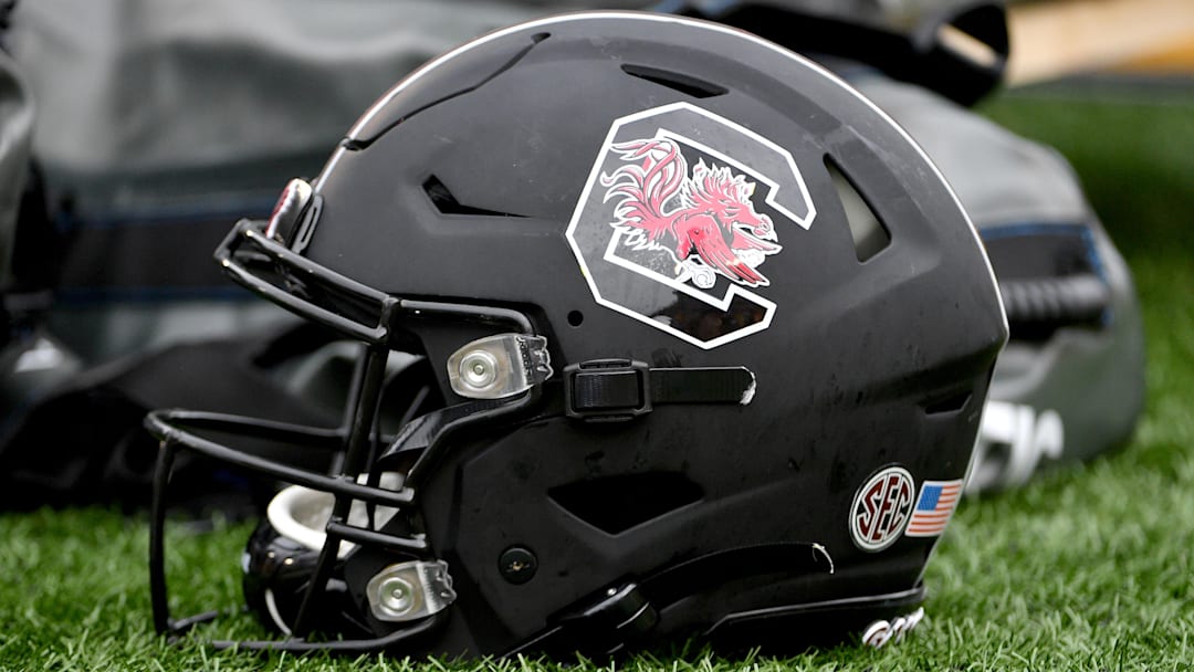 Sep 21, 2019; Columbia, MO, USA; A detail view of a South Carolina Gamecocks helmet during the second half of the game against the Missouri Tigers at Memorial Stadium/Faurot Field. Mandatory Credit: Denny Medley-Imagn Images
