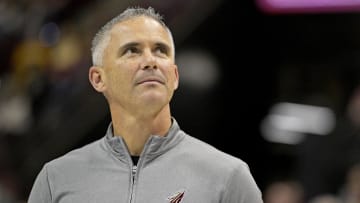 Mar 9, 2024; Tallahassee, Florida, USA; Florida State Seminoles head football coach Mike Norvell accepts the Bear Bryant coach of the Year award during a media timeout of a basketball game against the Miami Hurricanes at Donald L. Tucker Center. Mandatory Credit: Melina Myers-USA TODAY Sports
