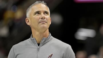 Mar 9, 2024; Tallahassee, Florida, USA; Florida State Seminoles head football coach Mike Norvell accepts the Bear Bryant coach of the Year award during a media timeout of a basketball game against the Miami Hurricanes at Donald L. Tucker Center. Mandatory Credit: Melina Myers-USA TODAY Sports