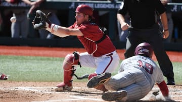 South Carolina baseball catcher Cole Messina sliding into home plate against the Alabama Crimson Tide earlier this season