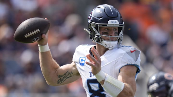 Tennessee Titans quarterback Will Levis throws a pass during a game vs. the Chicago Bears.