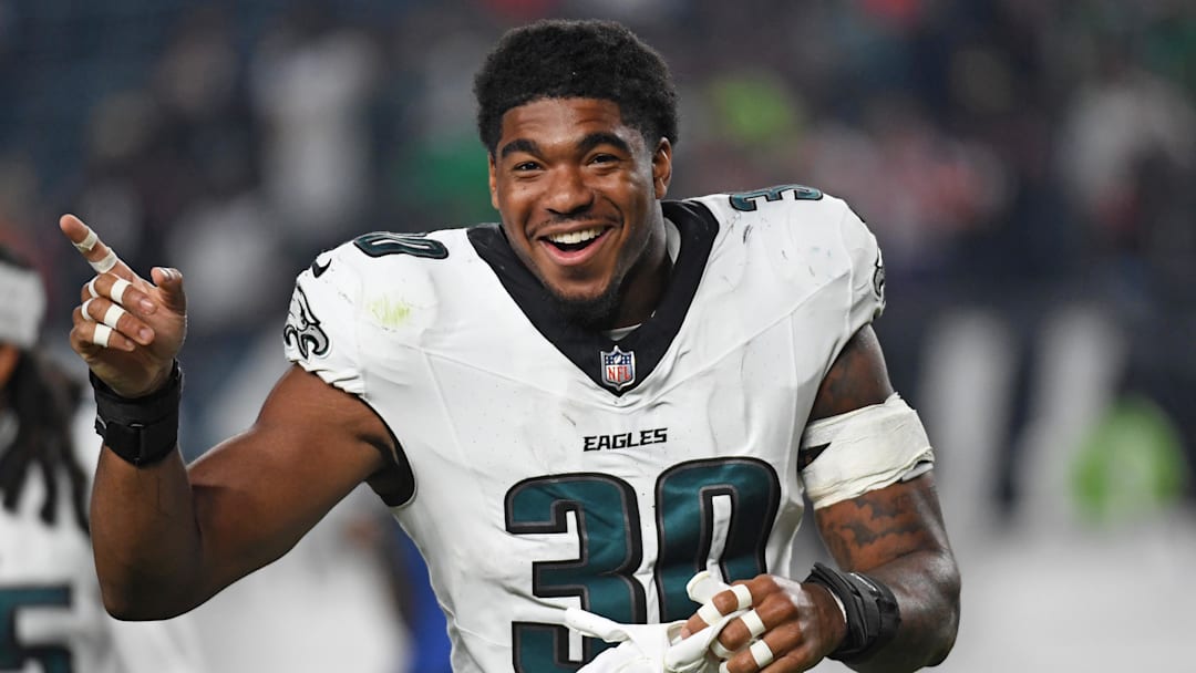 Aug 7, 2025; Philadelphia, Pennsylvania, USA; Philadelphia Eagles linebacker Jihaad Campbell (30) on the field after win against the Cincinnati Bengals at Lincoln Financial Field. 