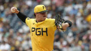 Jun 23, 2024; Pittsburgh, Pennsylvania, USA;  Pittsburgh Pirates starting pitcher Paul Skenes (30) delivers a pitch against the Tampa Bay Rays during the first inning at PNC Park. Mandatory Credit: Charles LeClaire-USA TODAY Sports