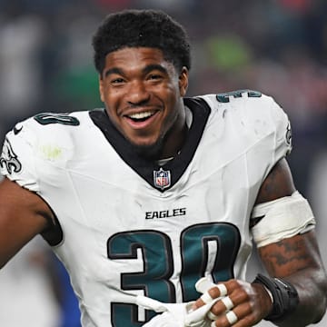 Aug 7, 2025; Philadelphia, Pennsylvania, USA; Philadelphia Eagles linebacker Jihaad Campbell (30) on the field after win against the Cincinnati Bengals at Lincoln Financial Field. 