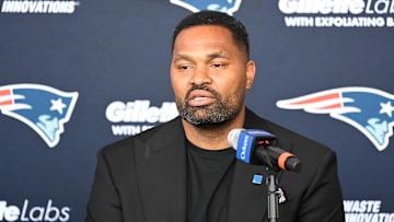 Jan 17, 2024; Foxborough, MA, USA; New England Patriots head coach Jerod Mayo addresses media