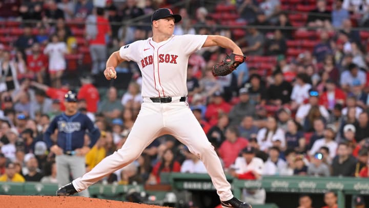 May 14, 2024; Boston, Massachusetts, USA; Boston Red Sox starting pitcher Nick Pivetta (37) pitches against the Tampa Bay Rays during the third inning at Fenway Park. Mandatory Credit: Eric Canha-USA TODAY Sports