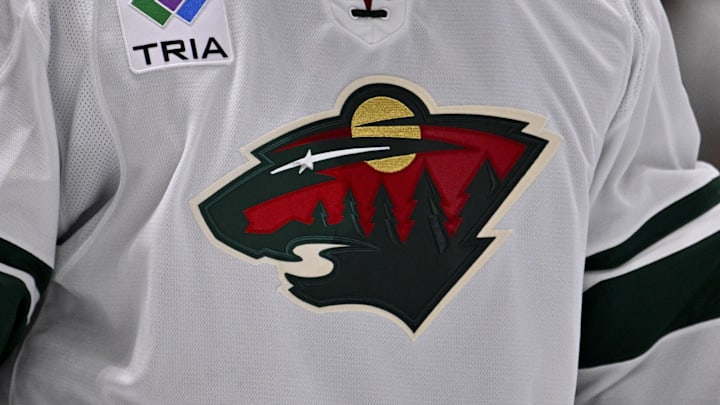 Sep 23, 2025; Dallas, Texas, USA; A view of the Minnesota Wild logo during the game between the Dallas Stars and the Minnesota Wild at American Airlines Center. 