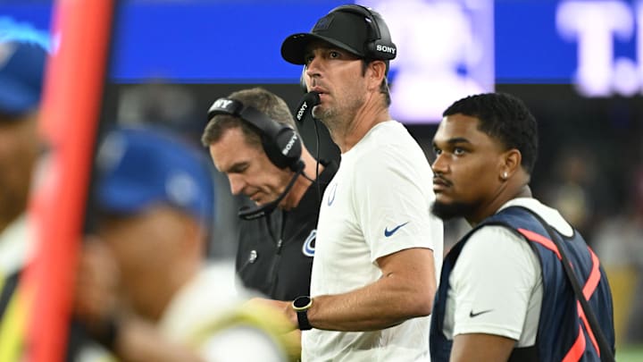 Aug 7, 2025; Baltimore, Maryland, USA; Indianapolis Colts head coach Shane Steichen looks at the scoreboard during the second quarter of a preseason game against the Baltimore Ravens at M&T Bank Stadium. Mandatory Credit: Rafael Suanes-Imagn Images Aug 7, 2025; Baltimore, Maryland, USA; Indianapolis Colts head coach Shane Steichen looks at the scoreboard during the second quarter of a preseason game against the Baltimore Ravens at M&T Bank Stadium. Mandatory Credit: Rafael Suanes-Imagn Images