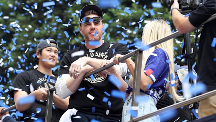 Los Angeles Dodgers first baseman Freddie Freeman at the team's World Series celebration.