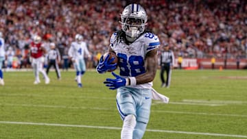 Oct 27, 2024; Santa Clara, California, USA; Dallas Cowboys wide receiver CeeDee Lamb (88) catches the football for a touchdown against the San Francisco 49ers during the fourth quarter at Levi's Stadium.