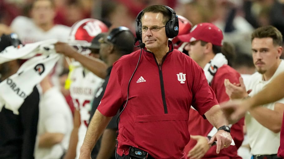 Indiana Hoosiers head coach Curt Cignetti walks the sideline during the Big Ten championship game.