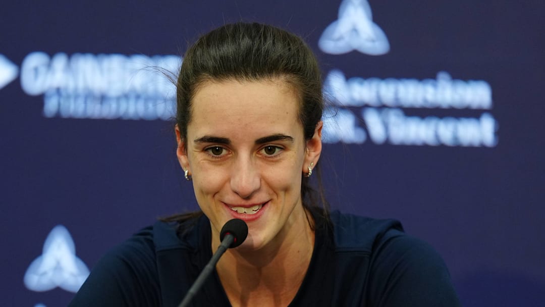 Indiana Fever guard Caitlin Clark (22) speaks 