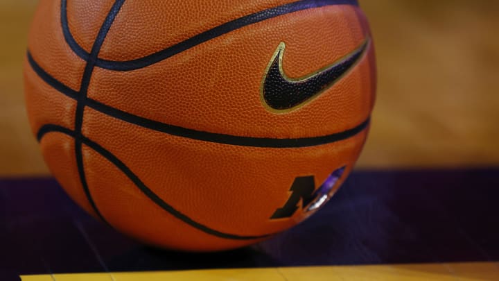 Mar 10, 2024; Ann Arbor, Michigan, USA;  Basketball site on the court during a time out in the second half between the Michigan Wolverines and the Nebraska Cornhuskers at Crisler Center. Mandatory Credit: Rick Osentoski-USA TODAY Sports