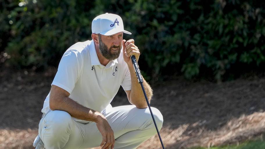 Dustin Johnson lines up his putt on the 13th hole during the third round of the 2026 Masters. 
