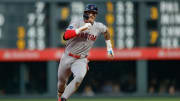 Boston Red Sox center fielder Jarren Duran (16) runs to third on a triple in the fifth inning against the Colorado Rockies at Coors Field on July 22.