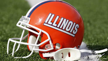 Oct 30, 2010; Champaign, IL, USA;  A detailed view of the Illinois Fighting Illini helmet during the pre-game against the Purdue Boilermakers at Memorial Stadium.  Mandatory Credit: Mike DiNovo-Imagn Images