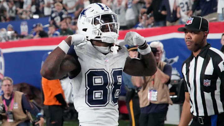 Dallas Cowboys wide receiver CeeDee Lamb celebrates after a a touchdown against the Giants.