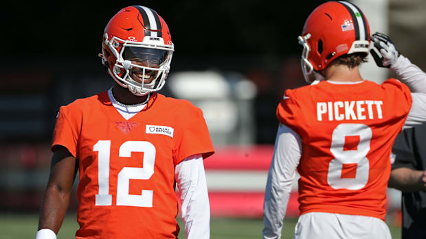Cleveland Browns quarterbacks Shedeur Sanders and Kenny Pickett.