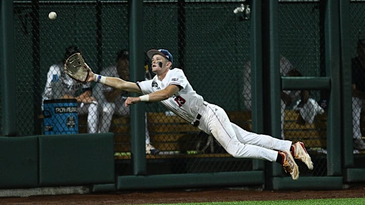 Texas A&M Aggies left fielder Caden Sorrell (13) attempts a diving catch
