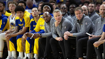 Oct 11, 2024; San Francisco, California, USA; Golden State Warriors head coach Steve Kerr watches his team take on the Sacramento Kings during the third quarter at Chase Center. Mandatory Credit: D. Ross Cameron-Imagn Images