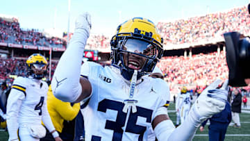 Michigan defensive back Jyaire Hill celebrates a win over Ohio State at Ohio Stadium in Columbus, Ohio