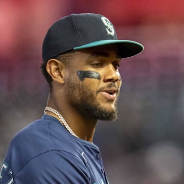 Seattle Mariners center fielder Julio Rodriguez (44) celebrates after defeating the Minnesota Twins at Target Field on June 24. 