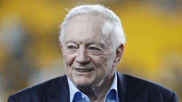 Oct 6, 2024; Pittsburgh, Pennsylvania, USA;  Dallas Cowboys owner Jerry Jones on the field before the game against the Pittsburgh Steelers at Acrisure Stadium. Mandatory Credit: Charles LeClaire-Imagn Images