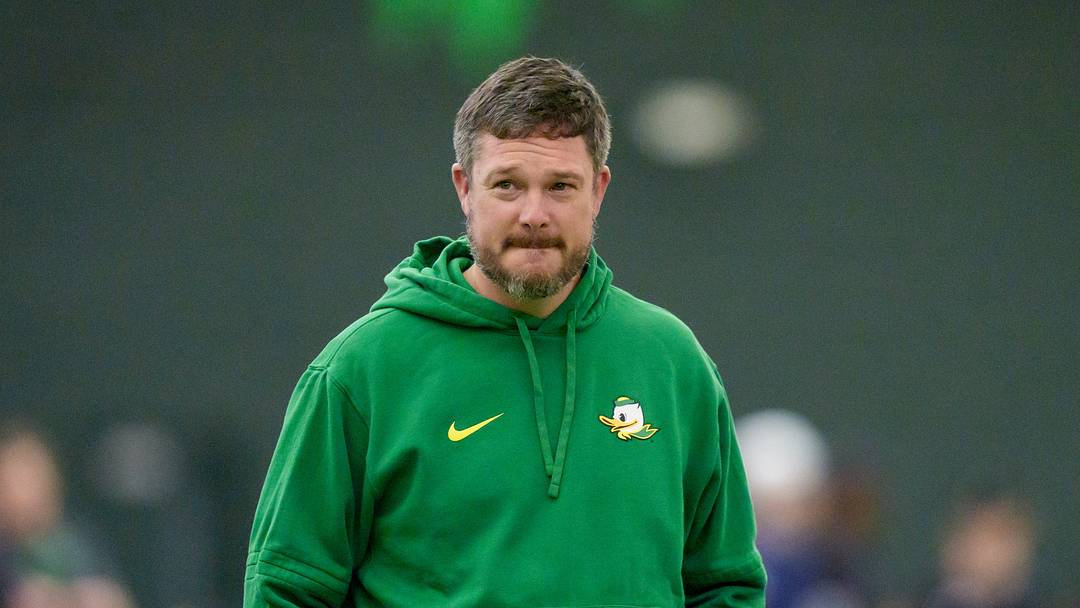 Oregon head coach Dan Lanning attends Oregon Pro Day on March 17, 2026, at the Moshofsky Center in Eugene, Oregon. Oregon head coach Dan Lanning attends Oregon Pro Day on March 17, 2026, at the Moshofsky Center in Eugene, Oregon.