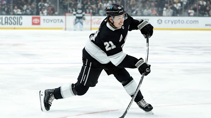 Jordan Spence (21) in a game against the Dallas Stars.