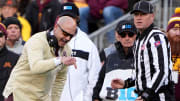 Minnesota head coach P.J. Fleck questions a ball placement on fourth down during the first quarter of their game against Wisconsin Saturday, November 26, 2022 at Camp Randall Stadium in Madison, Wis.

Uwgrid26 11