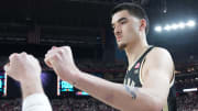 Purdue Boilermakers center Zach Edey (15) is announced into the starting lineup ahead of the NCAA
