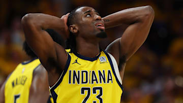 Indiana Pacers wing Aaron Nesmith (23) during a playoff game against the New York Knicks.