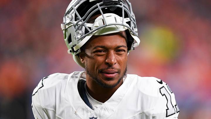 Tyler Lockett of the Las Vegas Raiders looks on