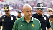 Nov 22, 2025; Tucson, Arizona, USA; Baylor Bears head coach Dave Aranda against the Arizona Wildcats at Casino Del Sol Stadium. Mandatory Credit: Mark J. Rebilas-Imagn Images