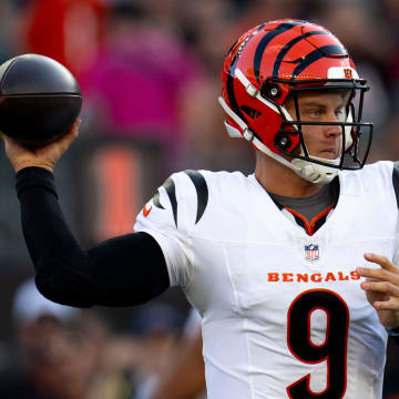 Cincinnati Bengals quarterback Joe Burrow throws a completion in the first quarter of the NFL preseason game against the Tampa Bay Buccaneers at Paycor Stadium in Cincinnati Saturday, August 10, 2024.