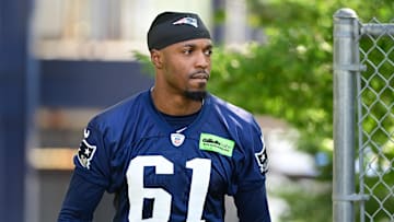 Jul 26, 2023; Foxborough, MA, USA; New England Patriots cornerback Ameer Speed (61) makes his way to the practice fields for  training camp at Gillette Stadium. Mandatory Credit: Eric Canha-Imagn Images